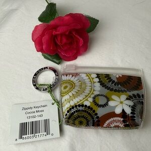 NWT Vera Bradley Cocoa Moss Zippidy Keychain Mini Keychain Purse Retired